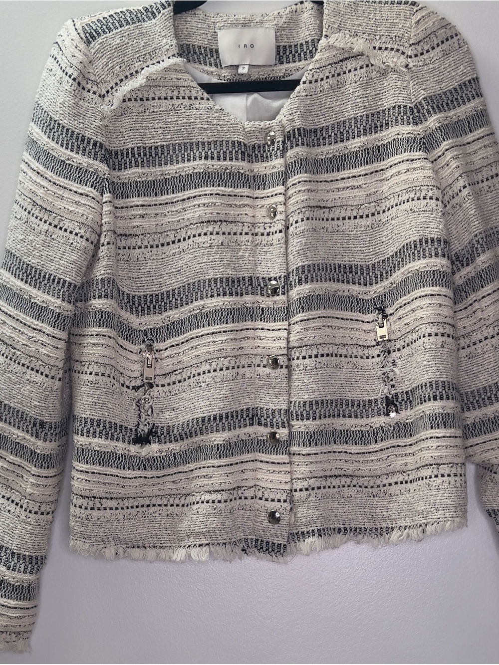 IRO Cream and Black Striped Tweed Jacket. Minimalist, Old Money, Edgy, Capsule